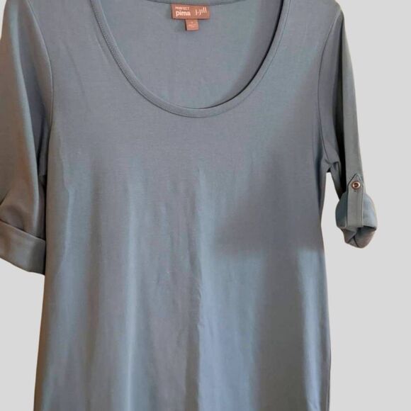 J.Jill Perfect Pima Dress Womens Size Small Blue Cotton Tunic Roll Sleeve Casual - Picture 5 of 10